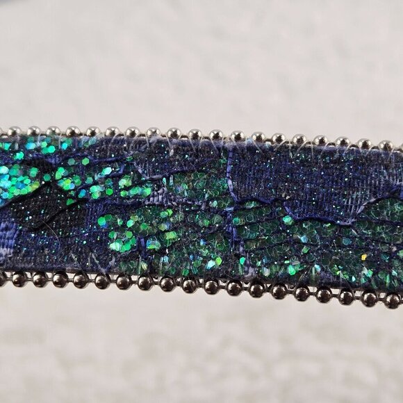 VTG 80s Belt Evening Sparkle Multicolor Blue Green Silver Glitter Sz S Party - Picture 5 of 11